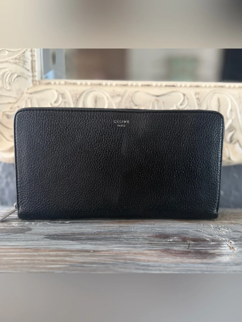 Celine Paris Large Zipped Continental Wallet Black Calfskin Zip-around Clutch